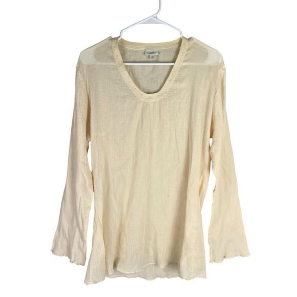 J. Jill Boho‎ Cottage Blouse Women’s Size XL Cream Long Sleeve Tunic Semi Sheer